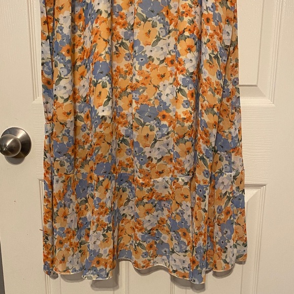 Elegant Floral Midi Nursing/Maternity Dress in Orange and Blue - Picture 13 of 15